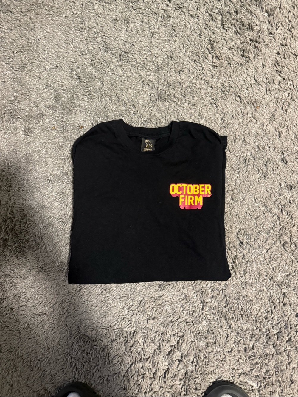 OVO Black Long Sleeve Tee Yellow and Pink 'October Firm'